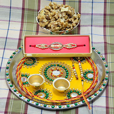Astonishing Crafted Pooja Thali with Delicious Walnut Dry Fruit