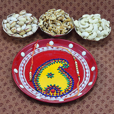Wonderful Pooja Thali with Three Types of Delicious Dry Fruits