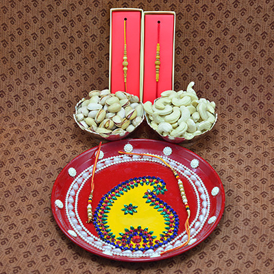 Amazing Center Crafted Pooja Thali Rakhi with Delicious Dry Fruits