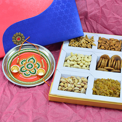 Amazing Flower Shape Rich Look Pooja Thali with 6 Types of Dry Fruits
