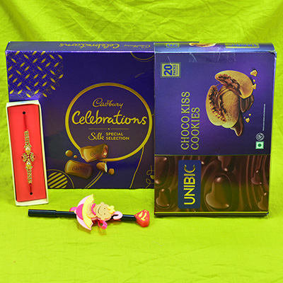 Gorgious 2 Rakhi with Cadbury Celebrations with Yummy Choco Kiss Cookies