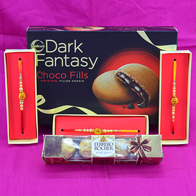 Miraculous 3 Divine Rakhi with Yummy dark Fantasy Choco Fills with Ferrero Rocher