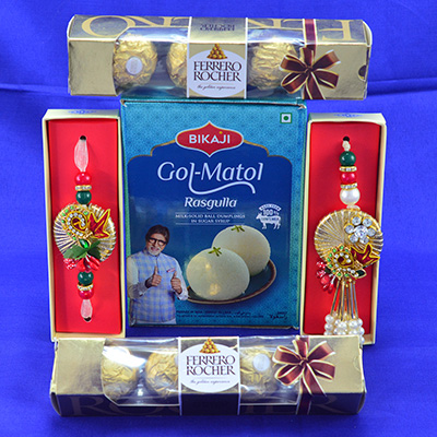 Wonderful Bhaiya Bhabhi Rakhi with Yummy Gol Matol Rasgulla and 2 Pcs of Ferrero Rocher