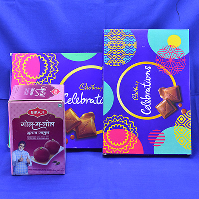 Delectable 2 Pcs Cadbury Celebrations with Tasty Bikaji Gol Matol Gulab Jamun
