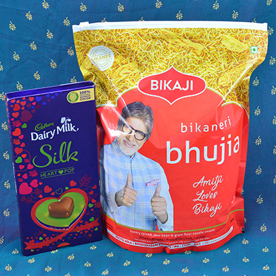 Luscious Cadbury Dairy Milk Silk Heart Pop with peppery Bikaji Bikaneri Bhujia