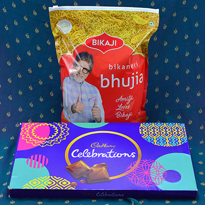 yum-yum Cadbury Celebrations with Bikaji Bikaneri Bhujia