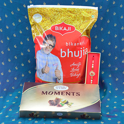 Marvellous Turtle Rakhi with finger-licking Ferrero Rocher Moments and Peppery Bikaji Bikaneri Bhujia