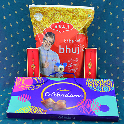 Prodigious Bhaiya Bhabhi Rakhi with delicious Cadbury Celebrations and sapid Bikaji Bikaner Bhujia