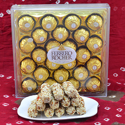 Palatable Kaju Badam Butterscotch Roll with Yummy 24 Pcs Ferrero Rocher