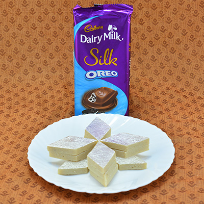 Condimental Kaju Katli with Finger Licking Cadbury Dairy Milk Silk Oreo Hamper