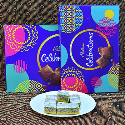 Spectacular Tasteful 2 Cadbury Celebrations with Delicious Kaju Badam Barfi Hamper
