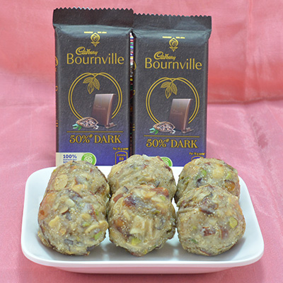 Mouthwatering Dry Fruit Laddu with Finger Licking Cadbury Bournville Chocolate Hamper