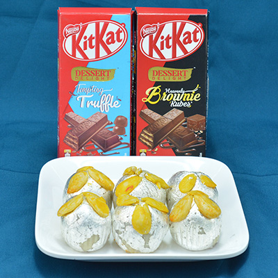 Flavorsome Kaju Badam Laddu with Finger Licking Nestle Kitkat Chocolates Hamper