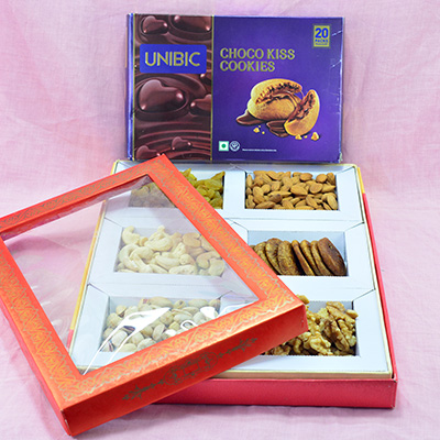 Alluring Choco Kiss Cookies with Delicious Six Types of Dry Fruits Hamper
