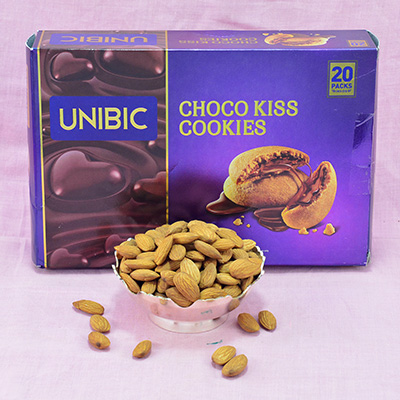 Seductive Almond Dry Fruits with Luscious Choco Kiss Cookies Hamper
