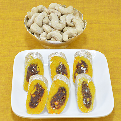 Savory Kaju Rajbahar Sweet with Luscious Kaju Dry Fruit Hamper