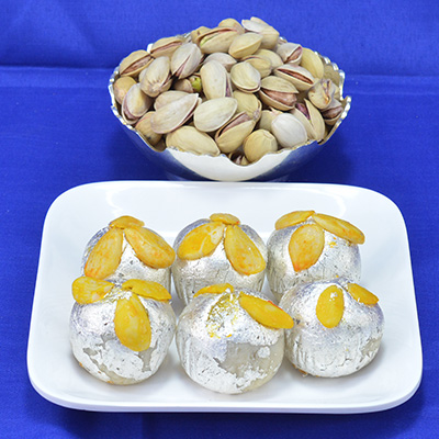 Piquant Kaju Badam Laddu with Delicious Pista Dry Fruit Hamper