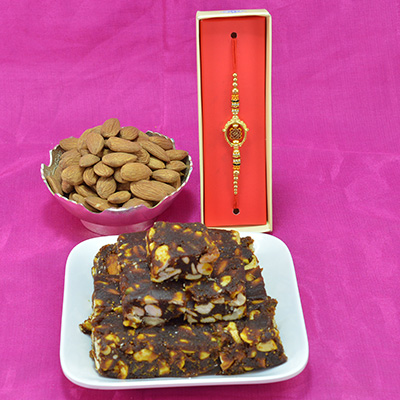 Mouthwatering Anjeer Dry Fruit with Divine Brother Rakhi along with Luscious Badam Dry Fruit