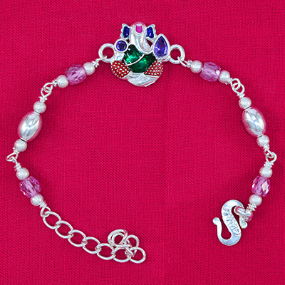 Attractive Multicolor Beads Pure 70% Silver Rakhi