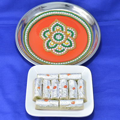 Savory Kaju Roll with Gorgeous Flower Crafted Pooja Thali 