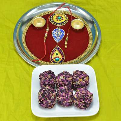 Savory Kaju Rose Laddu with Eye Catching Golden Border Pooja Thali