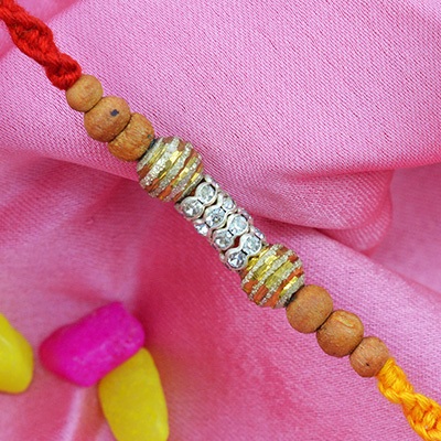 Awesome Sandalwood Rakhi with Multi-Color Graceful Silk Thread