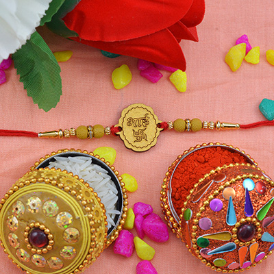 Stylish Sandalwood Bhai Rakhi with Antique Awesome Beads