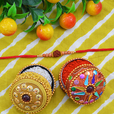 Unique Sandalwood Rudraksha with Sandalwood Beads Rakhi
