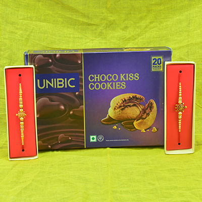 Awesome 2 Pearl Rakhi with Tasty Choco Kiss Cookies