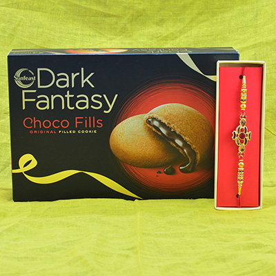 Astounding Designer Rakhi with Delicious Dark Fantasy Choco Fills
