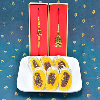 Magnificent Rakhi Pairs for Bhaiya and Bhabhi with Quality Proof of Fresh Kaju Raj Bahar Sweet