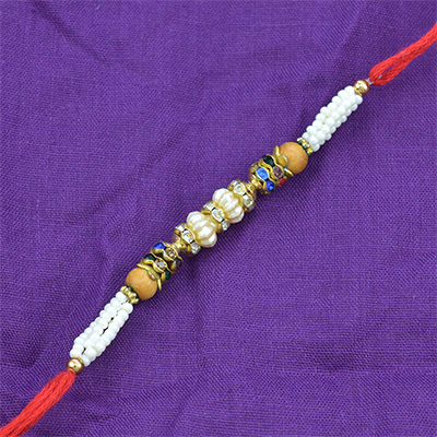 Golden Polki Diamond Beaded Colorful Rakhi String