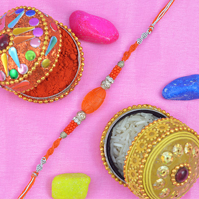 Sparkling Diamond Golden Ring Marvellous Beads Rakhi Thread