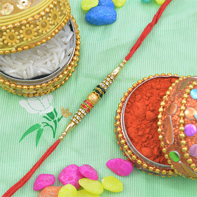 Double String Pearl Diamond Beaded Mauli Rakhi Thread