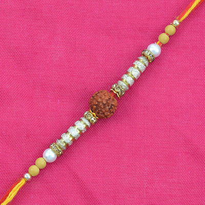 Antique Design Golden Black and White Diamond Beaded Rakhi