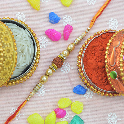 Rudraksh Rakhi in Designer polki and Beautiful Pearls