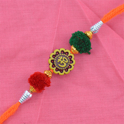 Floral Shape Om Designed Beads Rakhi