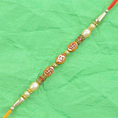 Magnificent Om and Swastik Rakhi with Pearls