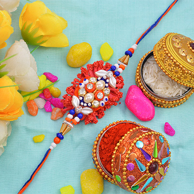 Shining Colorful Beads Zardosi Rakhi with Captivating Dori