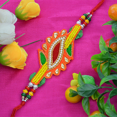 Awesome Beautiful Multi-Color Pearl Zardozi Rakhi with Stylish Moli