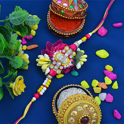Preety Colorfull Pearls with Unique Zardosi Rakhi