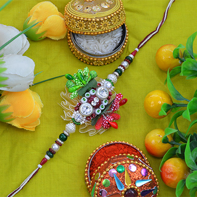 Captivating Colorful Beads with Attractive Dori Zardosi Rakhi
