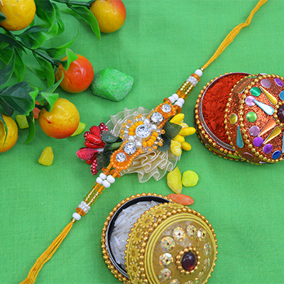Delectable Attractive Beads work with Zardosi Rakhi