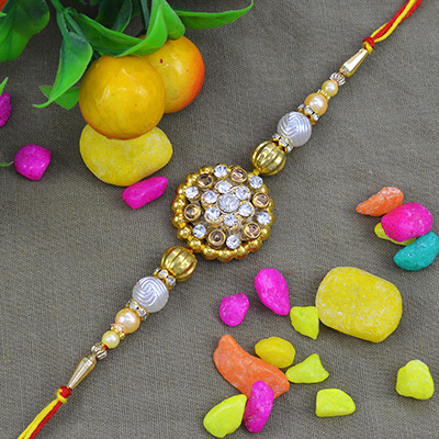 Awesome Graceful Pearls with Multicolor Dori Zardosi Rakhi