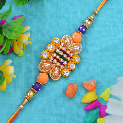 Sightly Eye Catching Beads with Butterfly Zardosi Rakhi