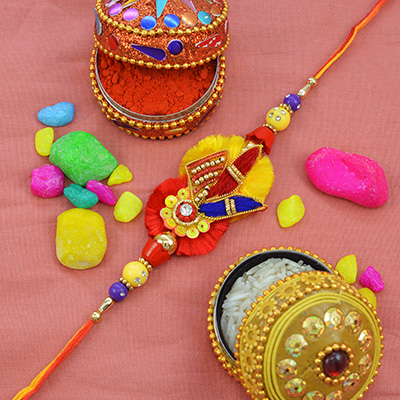 Magnificent Colorful Flower Kalangi Zardozi Rakhi with Awesome Pearls