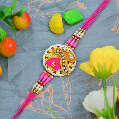 Awesome Colorful Circle Zardosi Rakhi with Attractive Eye Catching Beads with Silk Thread